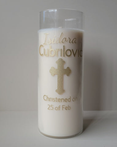 Glass Pillar Christening Candle